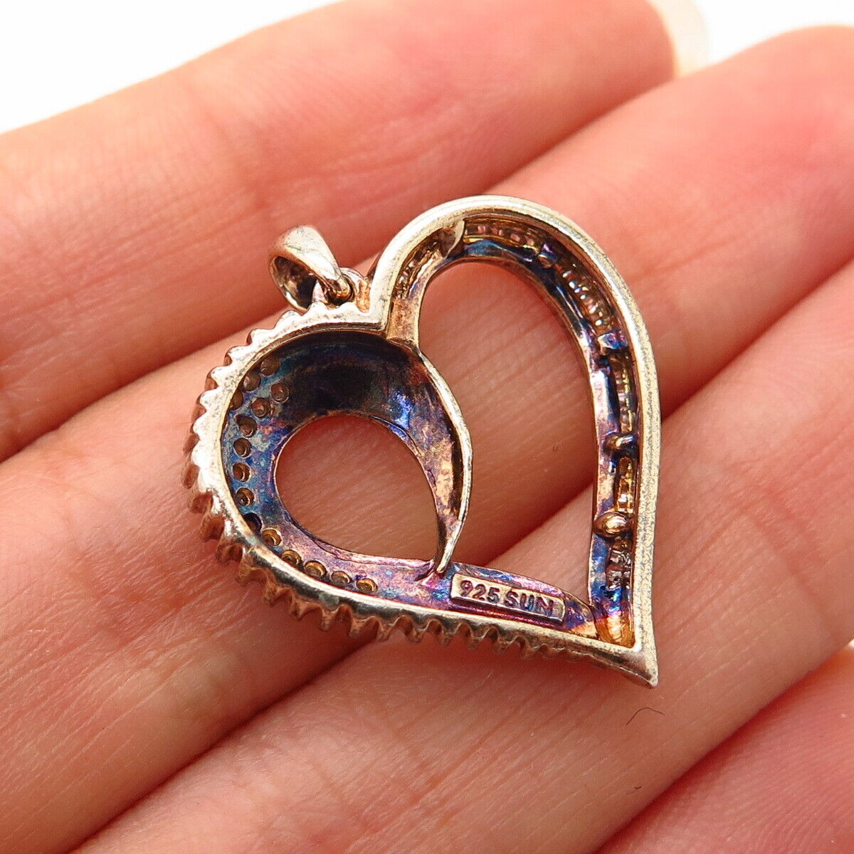 925 Sterling Silver Gold Plated Real Diamond Open Heart Design Pendant