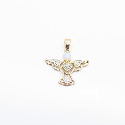 925 Sterling Silver Gold Plated Real White Diamond & Opal Gem Angel Pendant