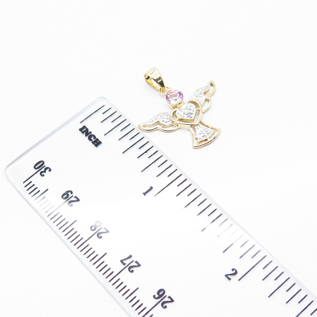 925 Sterling Silver Gold Plated Real Diamond Lab-Created Sapphire Angel Pendant