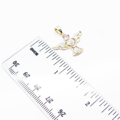 925 Sterling Silver Gold Plated Real Diamond Lab-Created Sapphire Angel Pendant