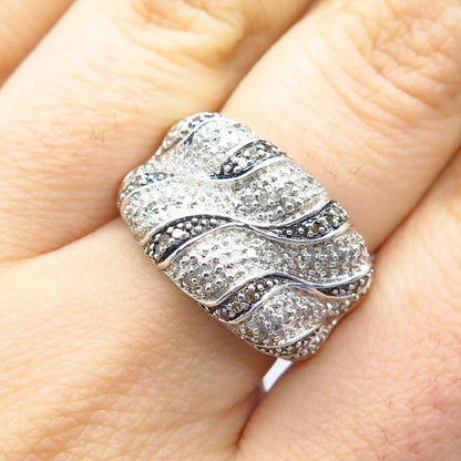 925 Sterling Silver Real White Diamond Braided Ring Size 7