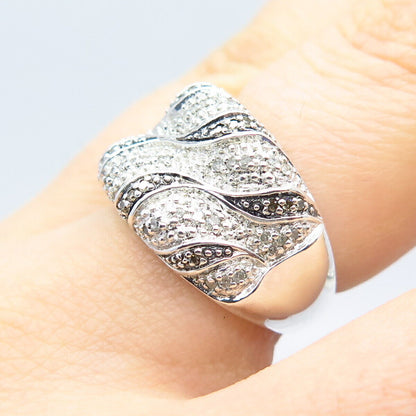 925 Sterling Silver Real White Diamond Braided Ring Size 7