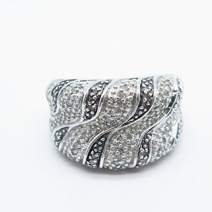 925 Sterling Silver Real White Diamond Braided Ring Size 7