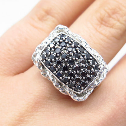 925 Sterling Silver Real Black Diamond Ring Size 7