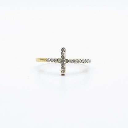 925 Sterling Silver Gold Plated Real White Diamond Cross Ring Size 10.25