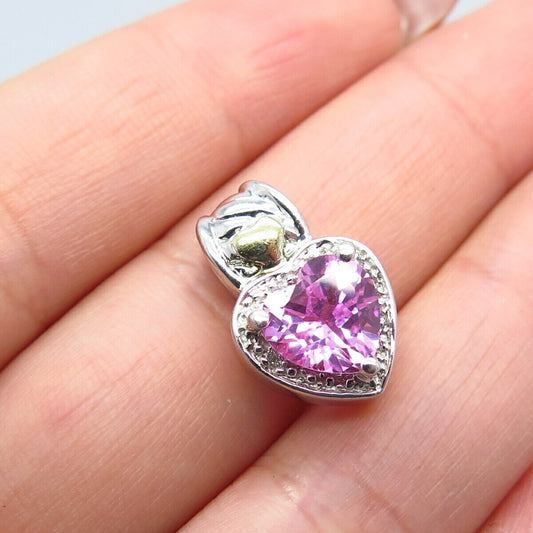 925 Sterling Silver 2-Tone Diamond Accent & Lab-Created Pink Sapphire Pendant