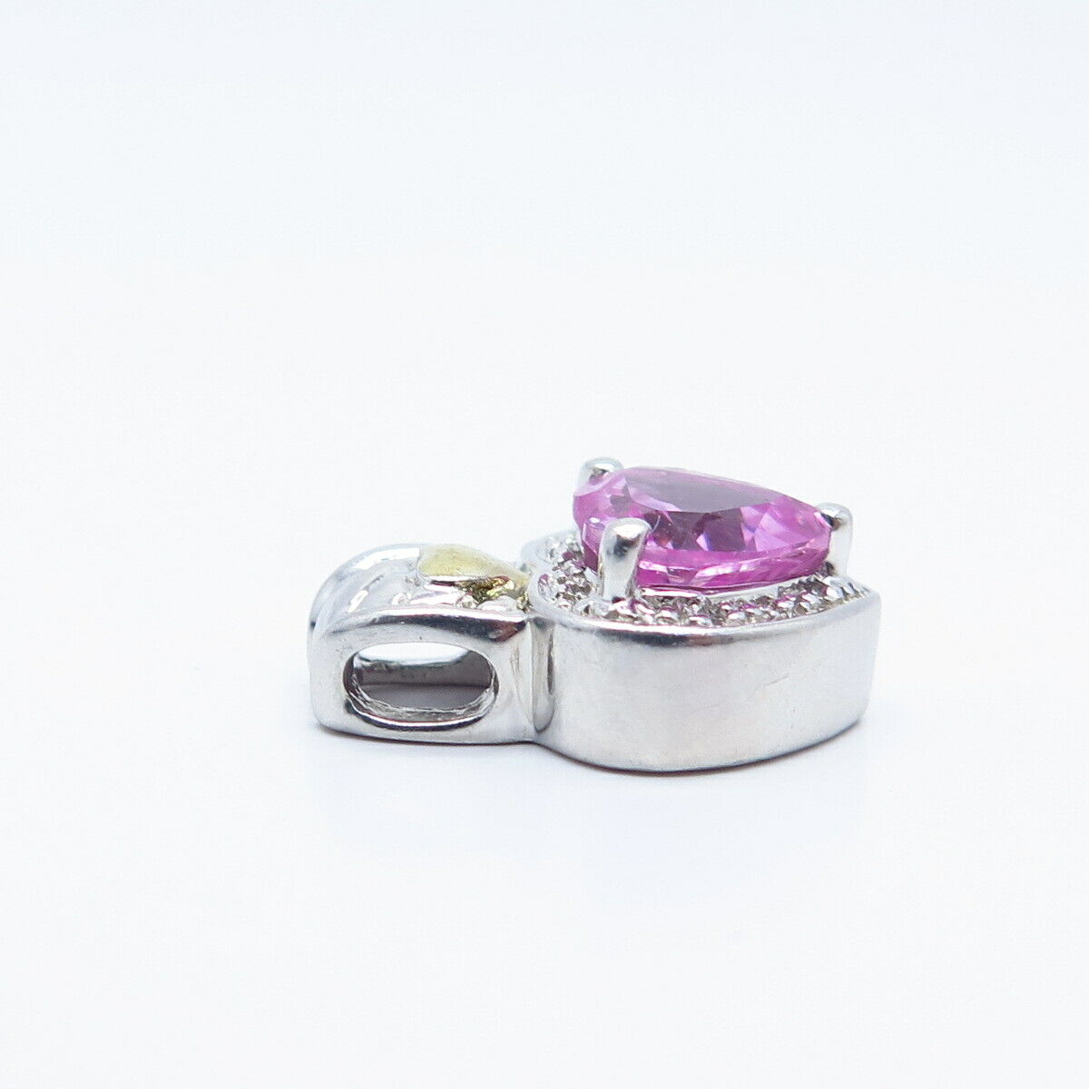 925 Sterling Silver 2-Tone Diamond Accent & Lab-Created Pink Sapphire Pendant