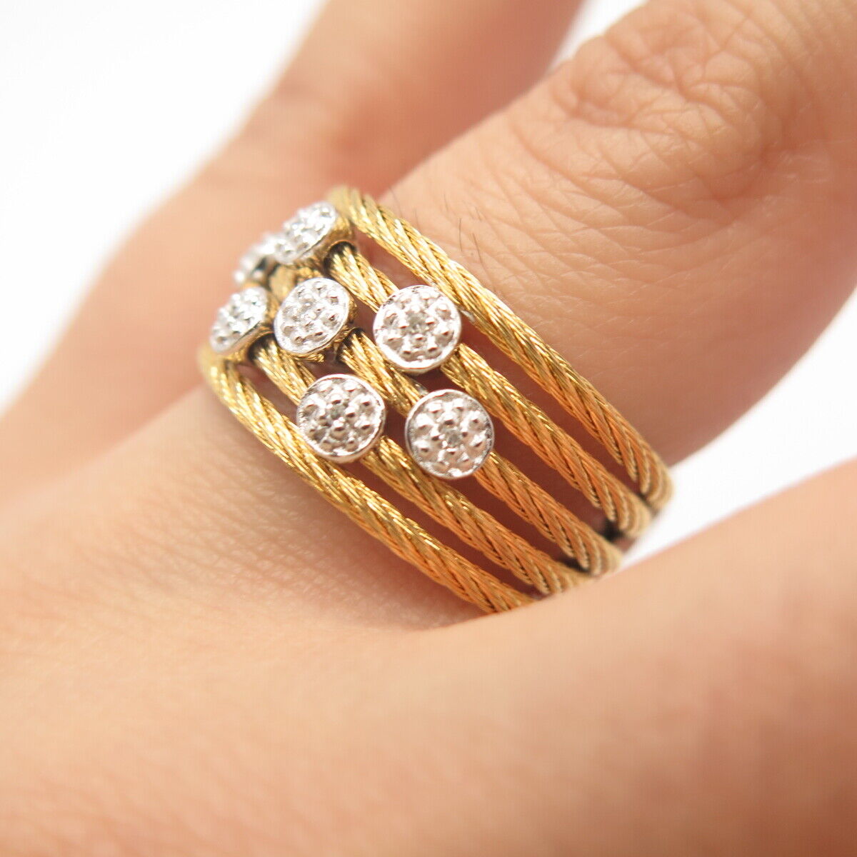 925 Sterling Silver & Gold Plated Steel Real Diamond Adjustable Ring