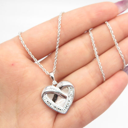 925 Sterling Silver Vintage Diamond MOP Heart Prince-of-Wales Chain Necklace 18"