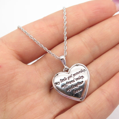 925 Sterling Silver Vintage Diamond MOP Heart Prince-of-Wales Chain Necklace 18"