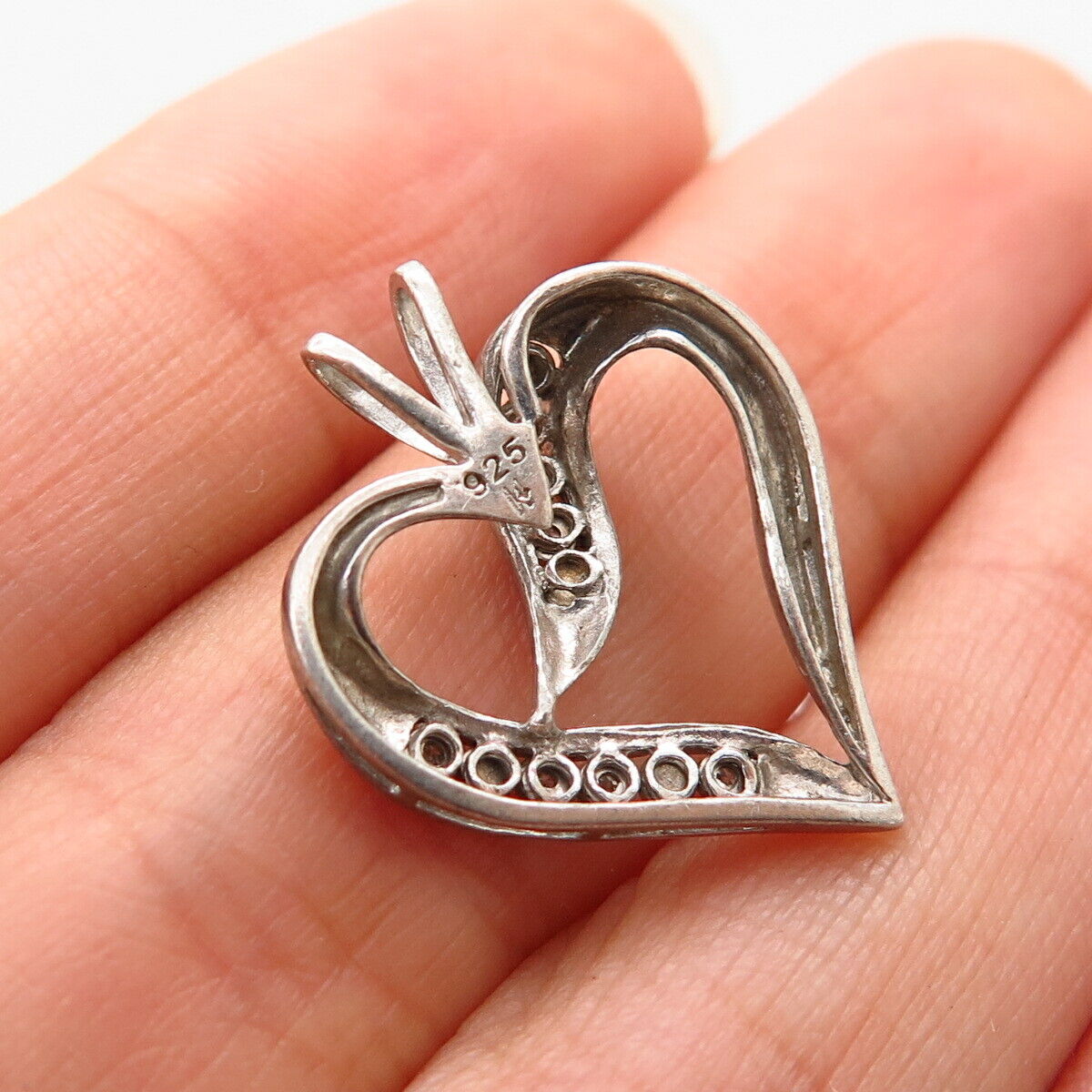 925 Sterling Silver Real Diamond Open Heart Design Slide Pendant