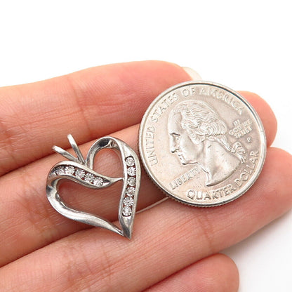 925 Sterling Silver Real Diamond Open Heart Design Slide Pendant