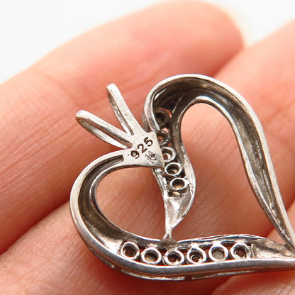 925 Sterling Silver Real Diamond Open Heart Design Slide Pendant