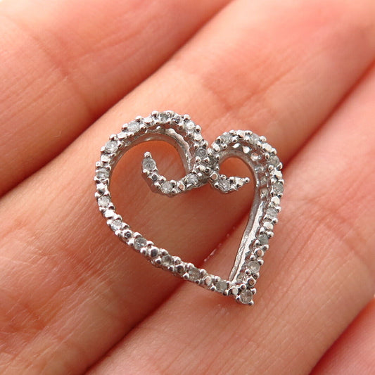 925 Sterling Silver Real Diamond Open Heart Design Slide Pendant