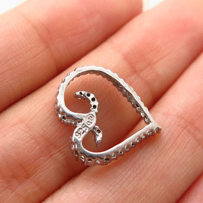 925 Sterling Silver Real Diamond Open Heart Design Slide Pendant