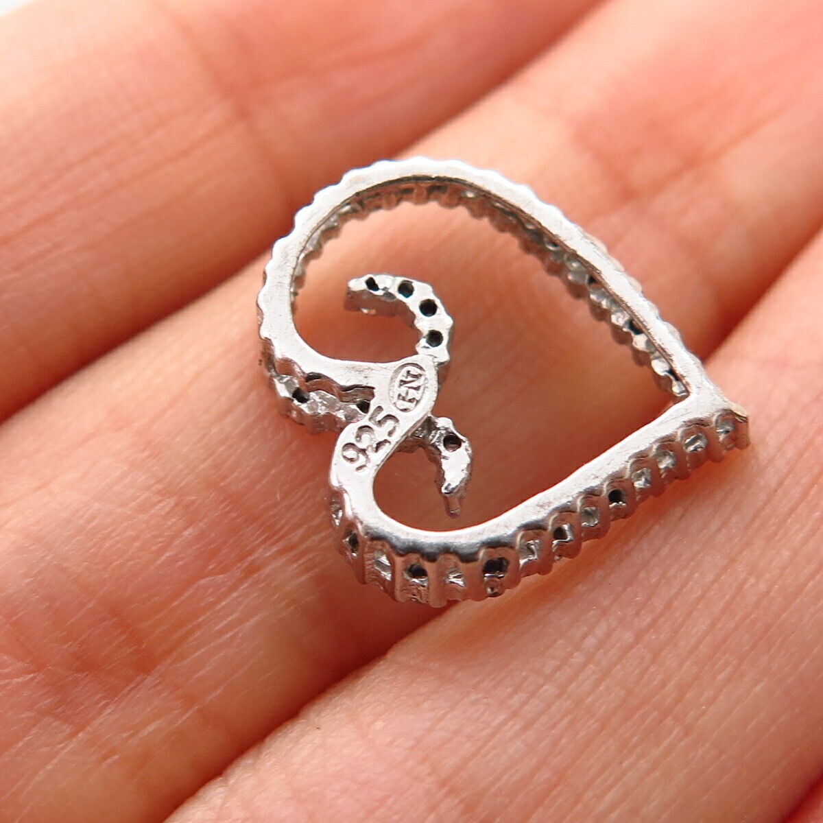 925 Sterling Silver Real Diamond Open Heart Design Slide Pendant