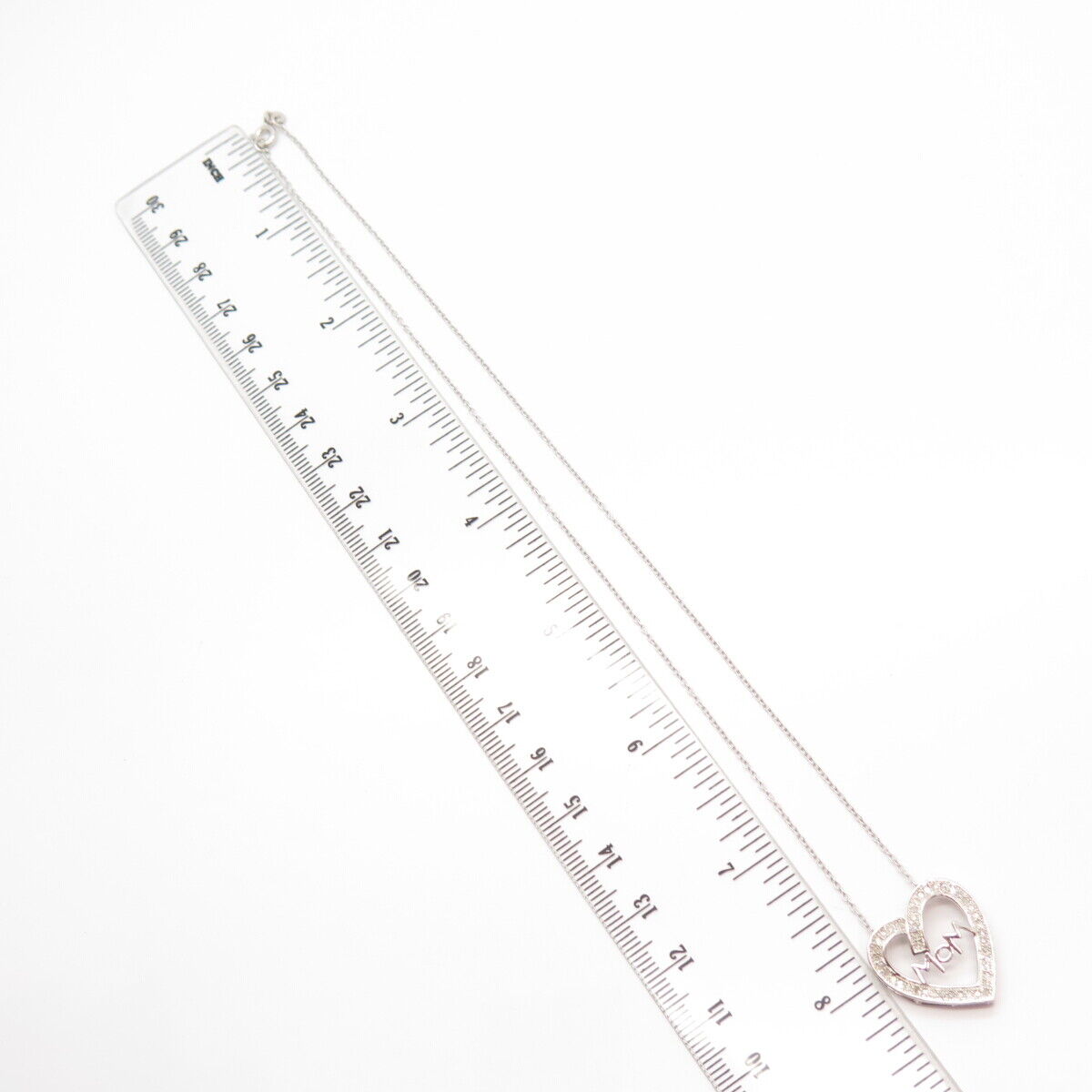 925 Sterling Silver Heng Ngai Real Diamond MOM Heart Rolo Chain Necklace 15"