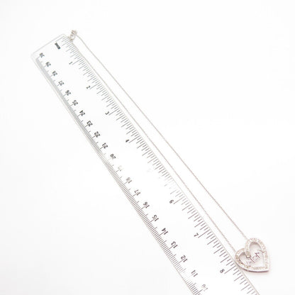 925 Sterling Silver Heng Ngai Real Diamond MOM Heart Rolo Chain Necklace 15"