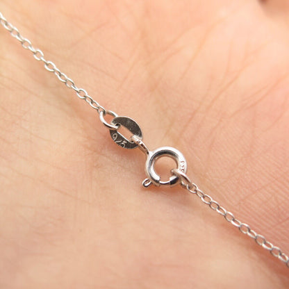 925 Sterling Silver Heng Ngai Real Diamond MOM Heart Rolo Chain Necklace 15"