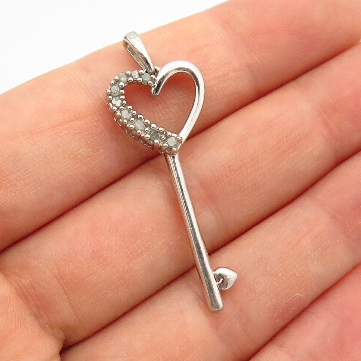 925 Sterling Silver Real Diamond Heart Key Design Pendant