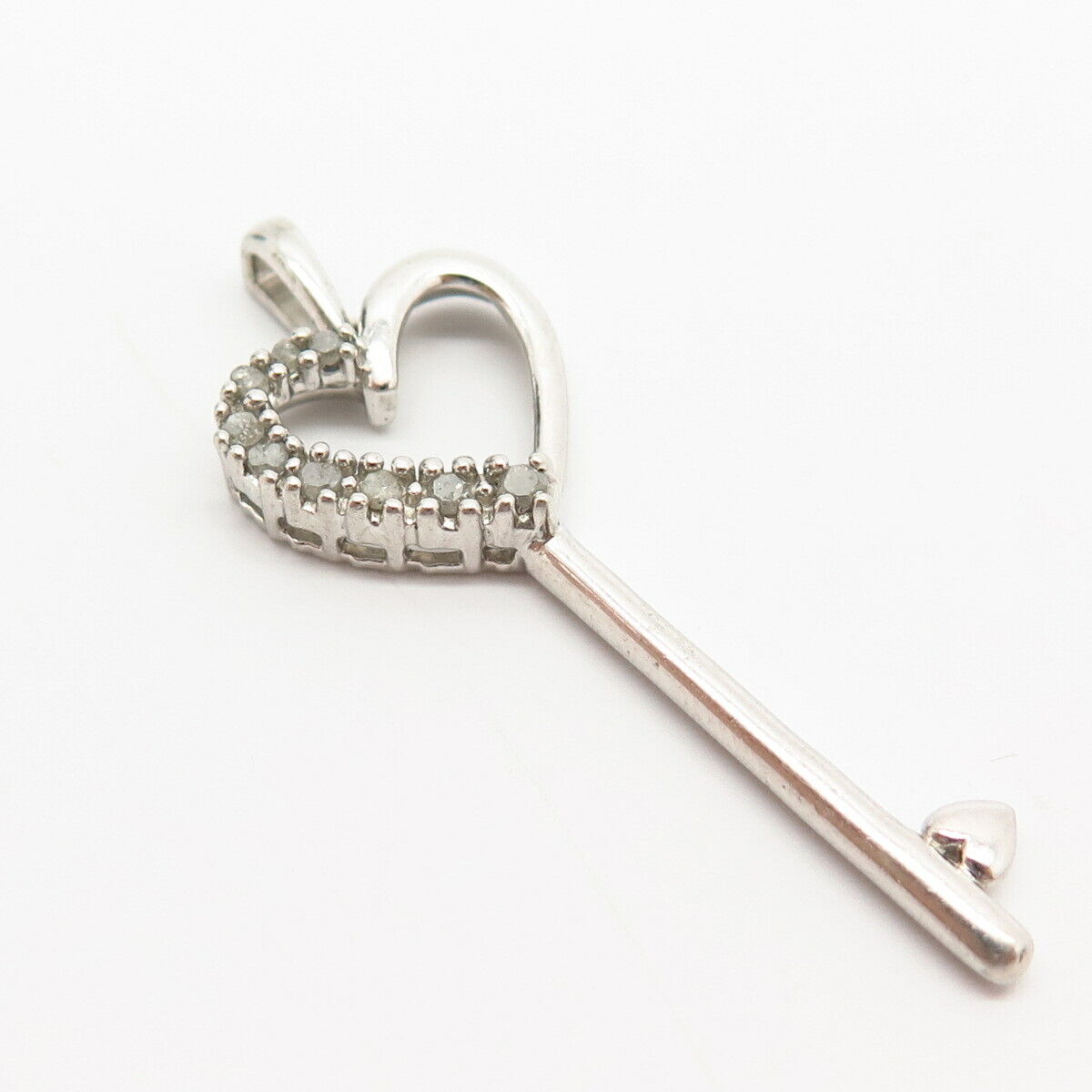 925 Sterling Silver Real Diamond Heart Key Design Pendant