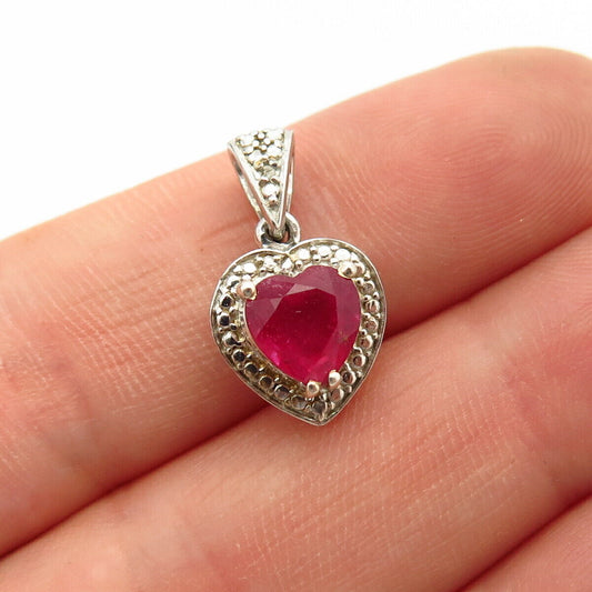 925 Sterling Silver Real Diamond Accent & Lab-Created Ruby Gem Heart Pendant