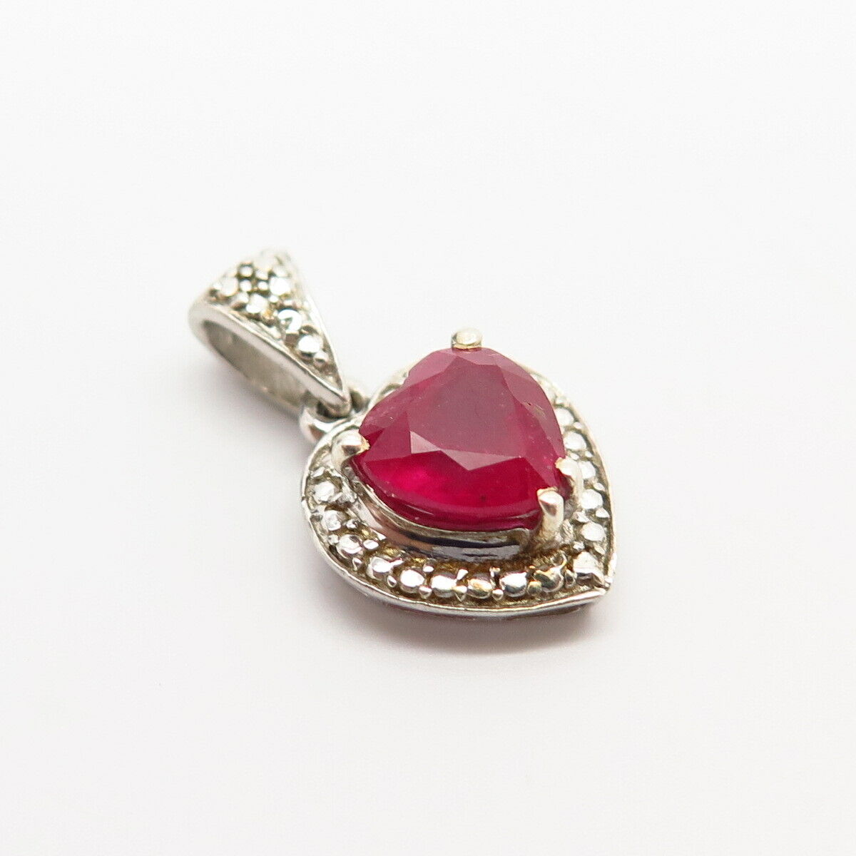 925 Sterling Silver Real Diamond Accent & Lab-Created Ruby Gem Heart Pendant