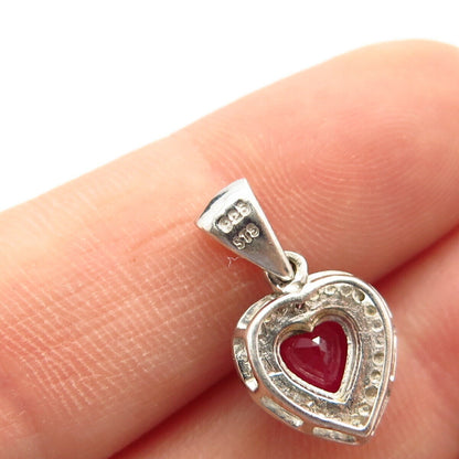 925 Sterling Silver Real Diamond Accent & Lab-Created Ruby Gem Heart Pendant