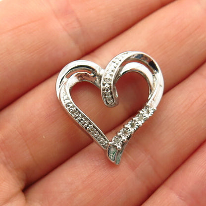 925 Sterling Silver Real Diamond Open Heart Design Slide Pendant