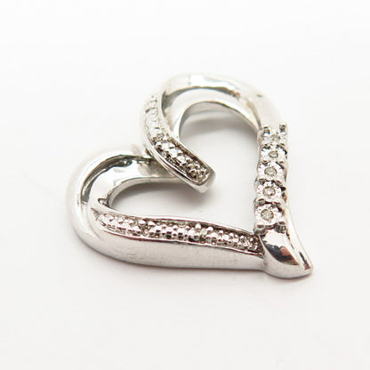 925 Sterling Silver Real Diamond Open Heart Design Slide Pendant