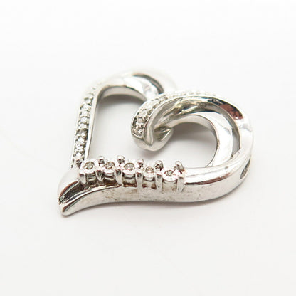 925 Sterling Silver Real Diamond Open Heart Design Slide Pendant