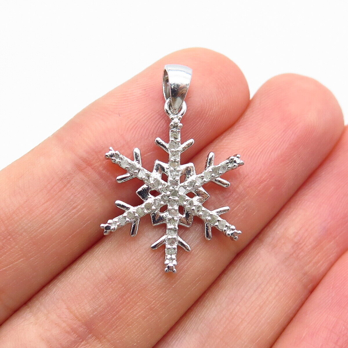 925 Sterling Silver Real White Diamond Snowflake Charm Pendant