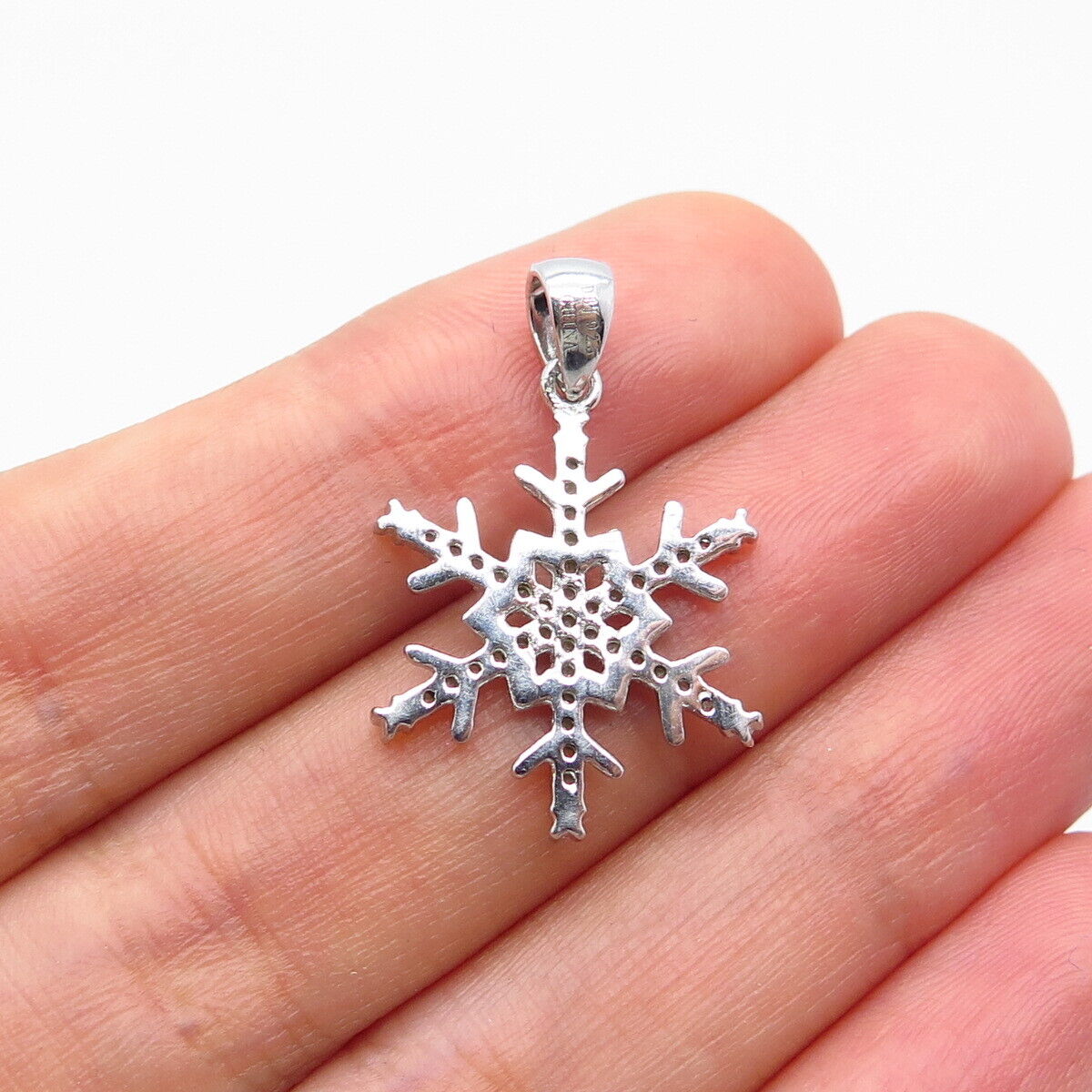 925 Sterling Silver Real White Diamond Snowflake Charm Pendant