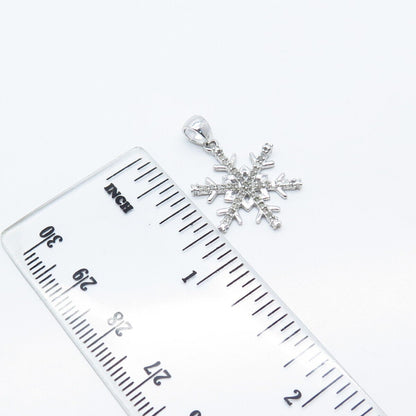 925 Sterling Silver Real White Diamond Snowflake Charm Pendant