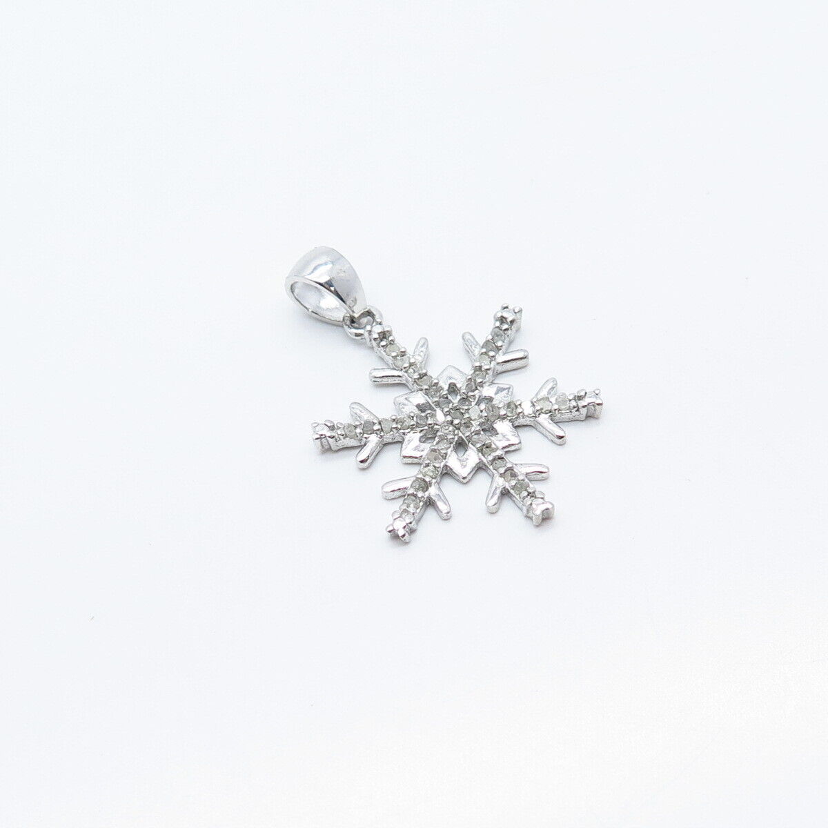 925 Sterling Silver Real White Diamond Snowflake Charm Pendant