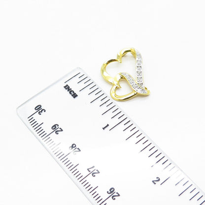 925 Sterling Silver Gold Plated Real White Diamond Double Heart Slide Pendant