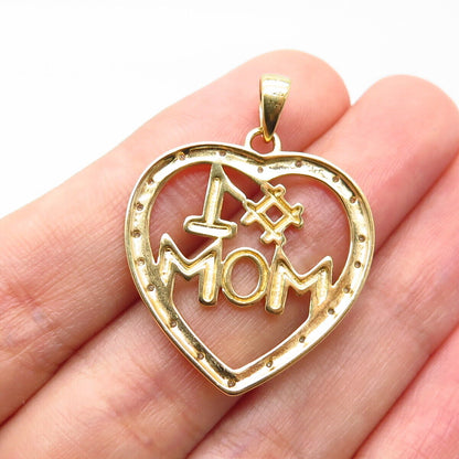 925 Sterling Silver Gold Plated Real White Diamond "#1 MOM" Heart Pendant