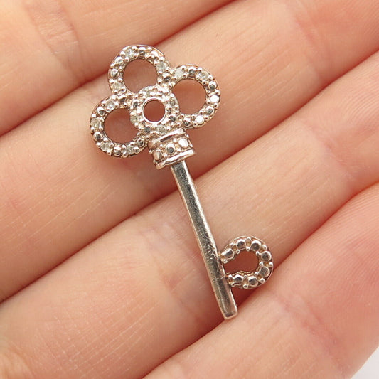 925 Sterling Silver Real Diamond Key Slide Pendant