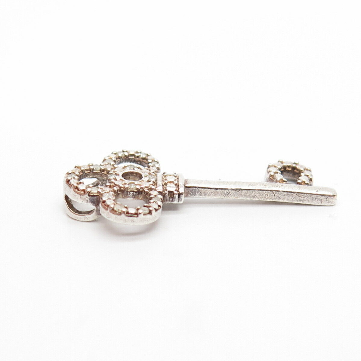 925 Sterling Silver Real Diamond Key Slide Pendant