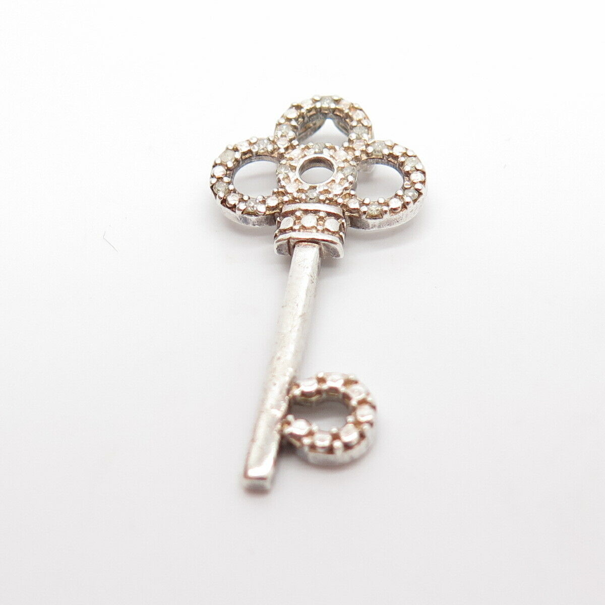 925 Sterling Silver Real Diamond Key Slide Pendant
