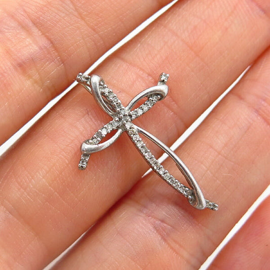 925 Sterling Silver Real Diamond Cross Slide Pendant