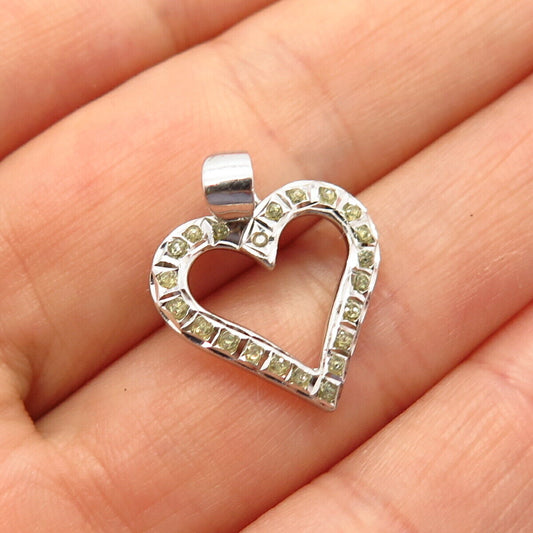 925 Sterling Silver Real Diamond Accent & Rhinestone Open Heart Design Pendant