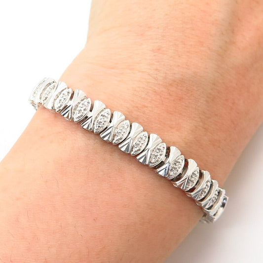 925 Sterling Silver Real Diamond Accent Carved Fancy Link Bracelet 7 1/4"