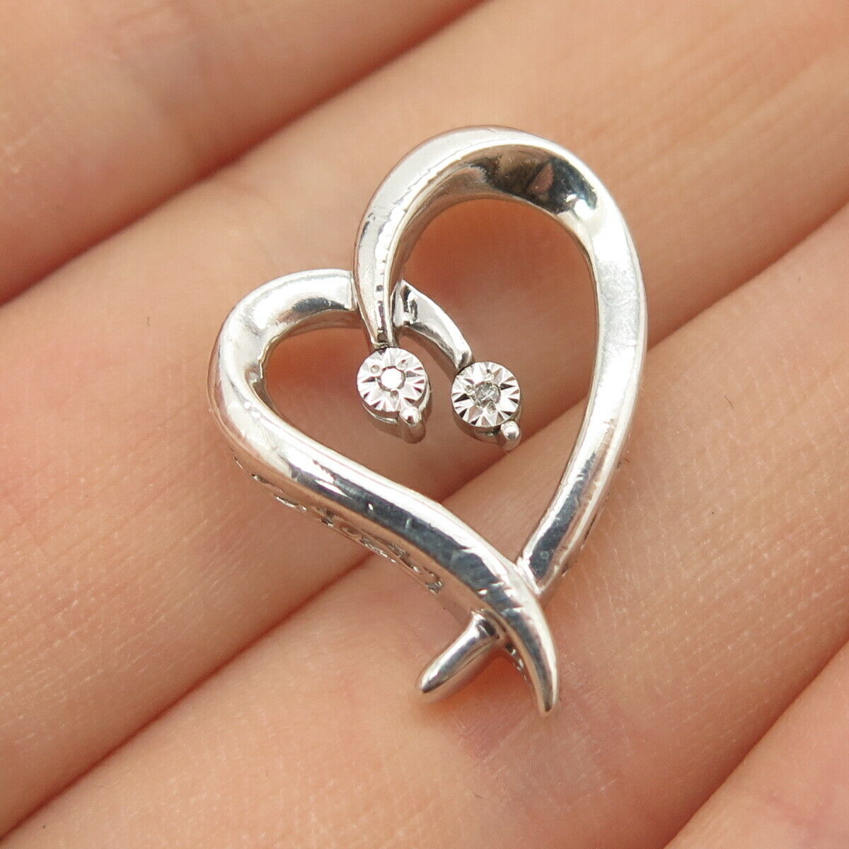 925 Sterling Silver Real Diamond Heart Slide Pendant