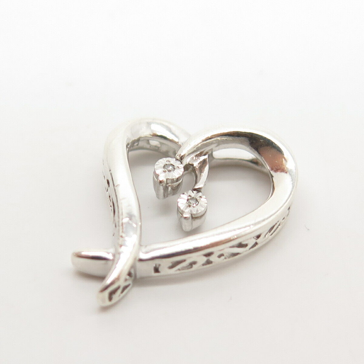 925 Sterling Silver Real Diamond Heart Slide Pendant