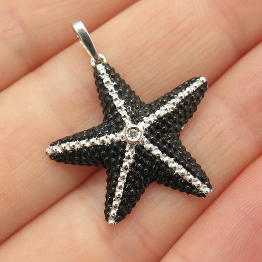 925 Sterling Silver Real Diamond Accent Starfish Design Pendant