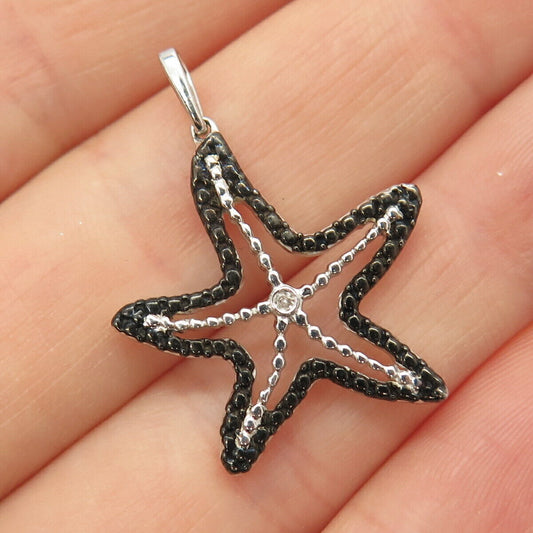 925 Sterling Silver Real Diamond Accent Starfish Design Pendant