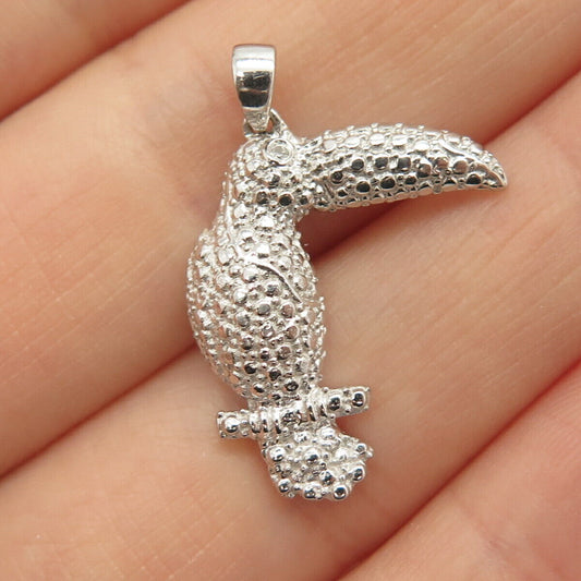 925 Sterling Silver Real Diamond Accent Toco Toucan Bird Pendant