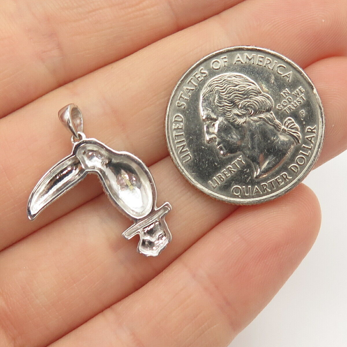 925 Sterling Silver Real Diamond Accent Toco Toucan Bird Pendant