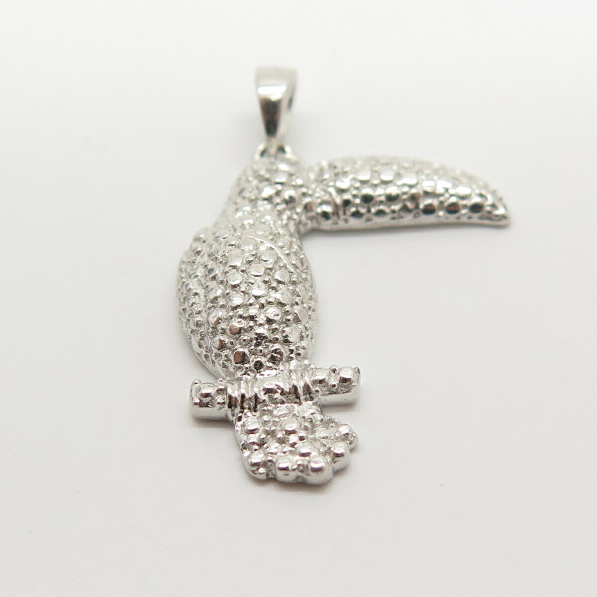 925 Sterling Silver Real Diamond Accent Toco Toucan Bird Pendant